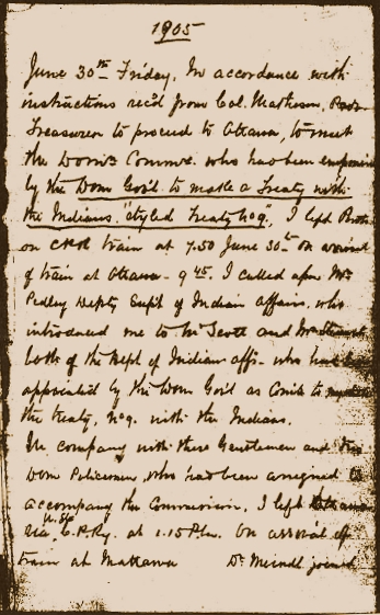 First Page of Daniel MacMartin's 1905 Treaty 9 Diary